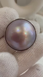 Elly’s 20.3mm Pink Rose iridescent Ocean Round Mabe Pearl Ring: Extreme luster, S925 Silver base adjustable Ring.