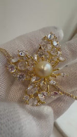 Elly’s South Sea Golden Pearl Floral Brooch Pendant 2in1: Strong luster, light gold pearl, 9.8mm, s925 silver chain for seperate purchase.