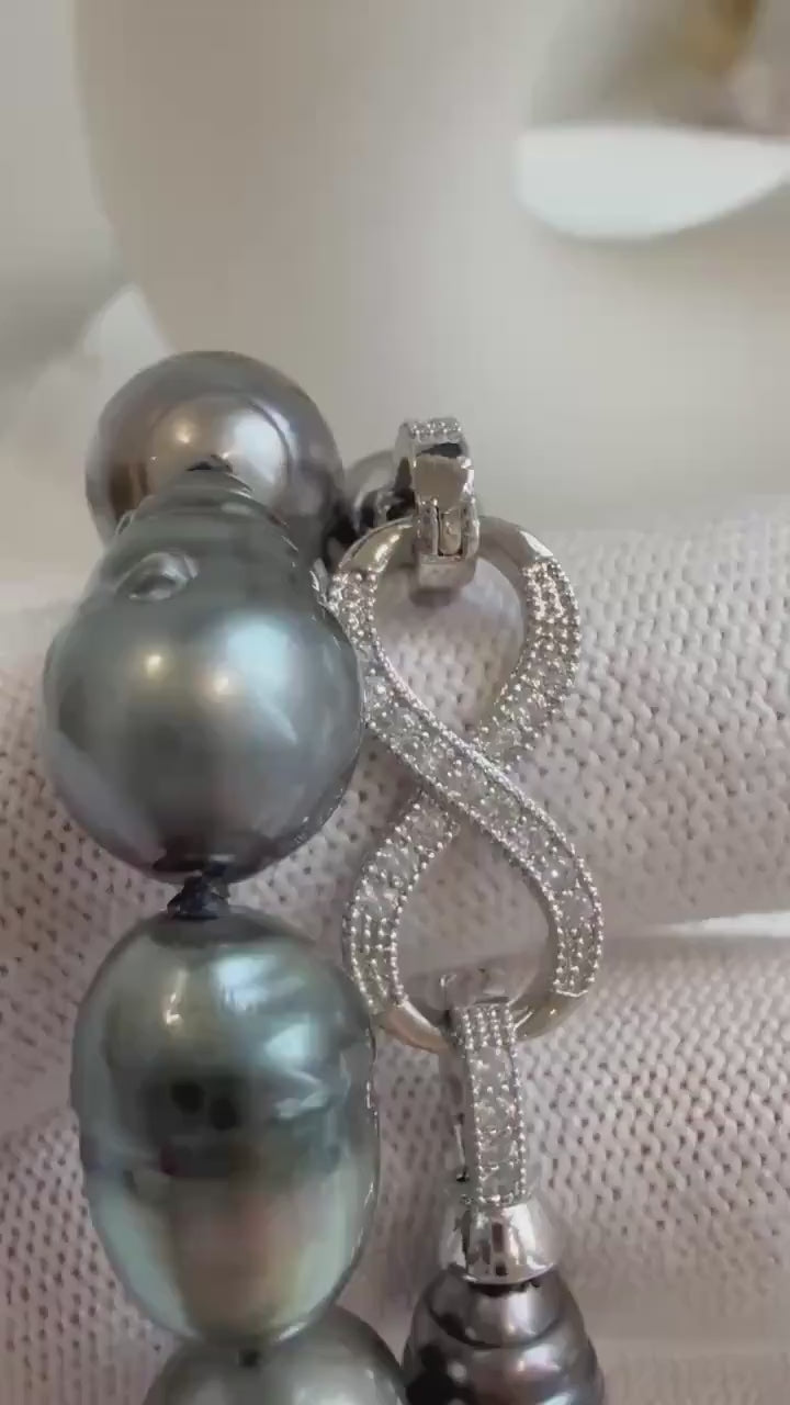 Elly’s 8.6-11mm 29pcs Tahitian Ocean pearls necklace: Extreme luster, Hand knotted, 18”, S925 silver necklace strand