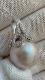 Elly’s 13.6mm Edison rose Pearl mermaid tail Pendant: Extreme luster mirrored, s925 silver pendant necklace set.Pearl jewelry idea.
