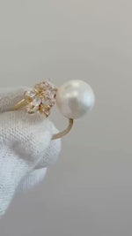 Elly’s 10.6mm Extreme Luster Edison white pearl in Sale Elegent minimalist with Zircon s925 silver ring. Office Daily Ring.