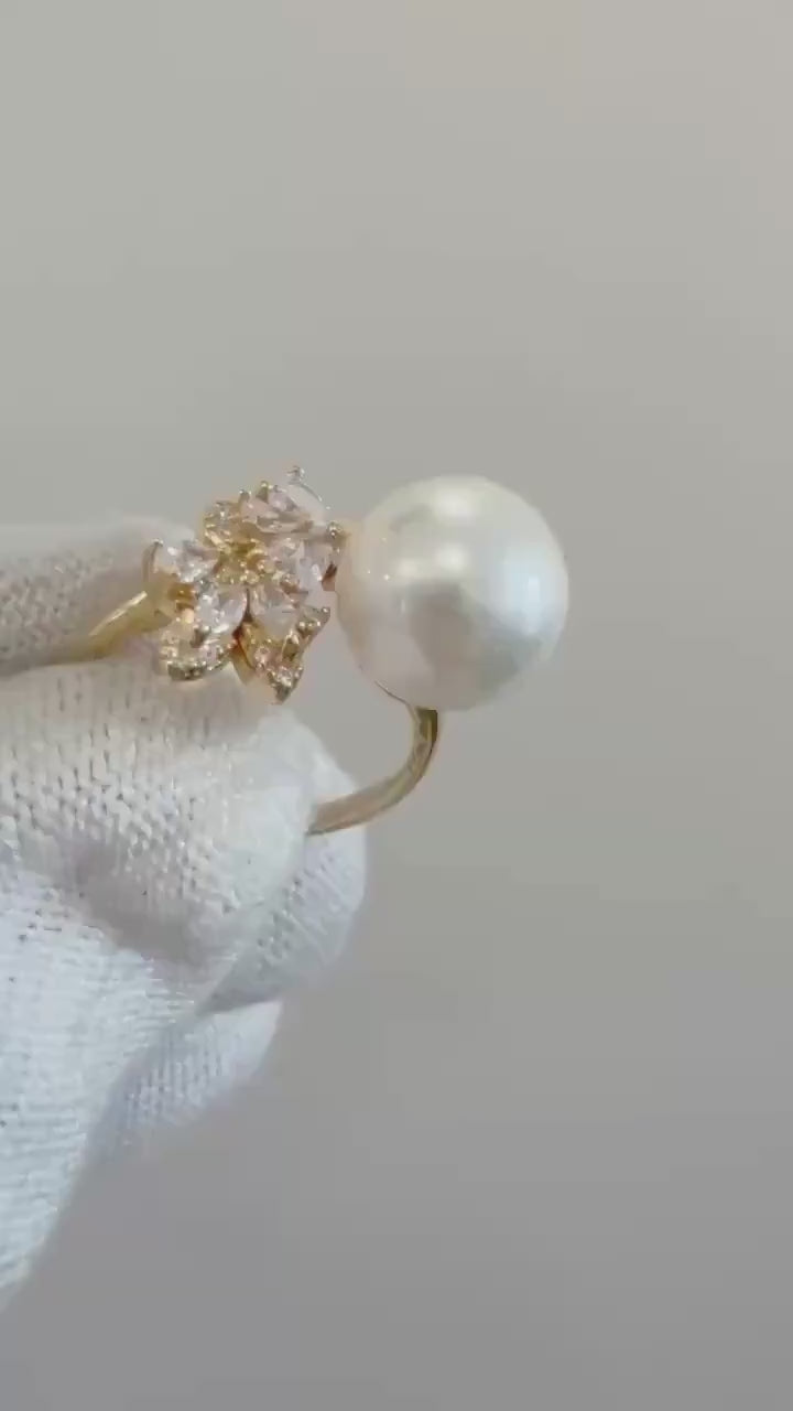 Elly’s 10.6mm Extreme Luster Edison white pearl in Sale Elegent minimalist with Zircon s925 silver ring. Office Daily Ring.