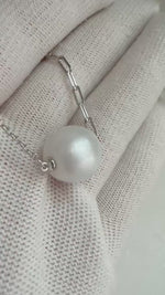 12.8mm Australian Ocean Cold white Pearl extremely strong luster pendant silver chain Classic Necklace set unique gift for her birthday.