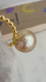 Elly’s 11.3mm 0.51g Au750 18K Deep Gold South Sea Golden pure natural Extreme luster Ocean Pearl ring unique gift for her. 