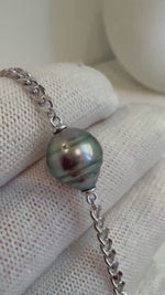 Elly’s 10.2mm Extreme luster mirrored Tahitian Ocean Saltwater Elegant Silver green Pearl s925 silver adjustable daily bracelet.