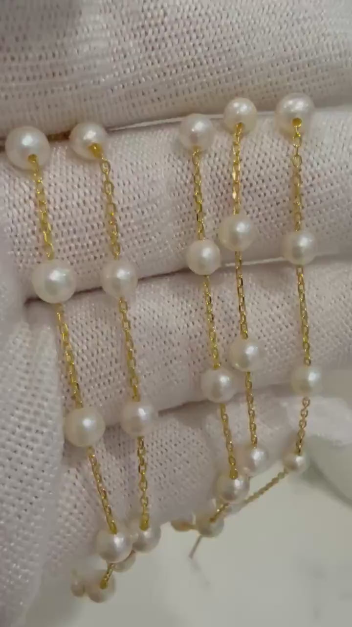 Elly’s Akoya In Sale 8 pearls Minimalist off white Pearls Exceptional Elegant S925 silver Bracelet, unique gift for her. 3.9-4.5mm to 7.48”
