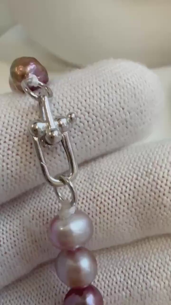 Elly’s 6.4-13.8mm lavender purple pearls Bracelet: Extreme luster mirrored, 8” knotted, S925 silver Braclet. Pearl jewelry idea