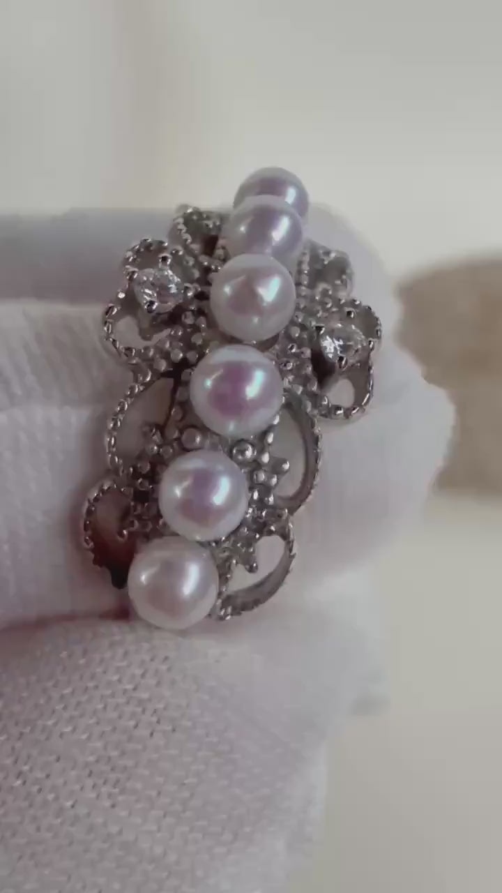 Elly’s 7pcs White Small Pearls Ring: Extreme luster mirrored, 3.1-3.4mm, S925 Silver adjustable Ring.