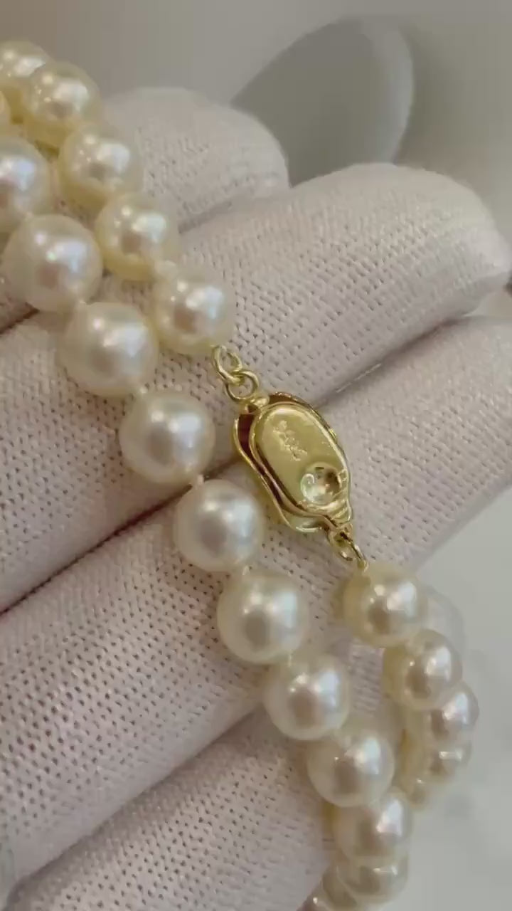 Elly’s DDP 61pcs 6.5-6.9mm extreme luster Akoya Natural Golden color pearls necklace choker elegant gift for anniversary. 18.1” knotted