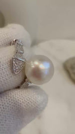 Elly’s Australian ocean white pearl Ring: Extreme luster, 9.8mm, S925 silver adjustable Snake Ring.