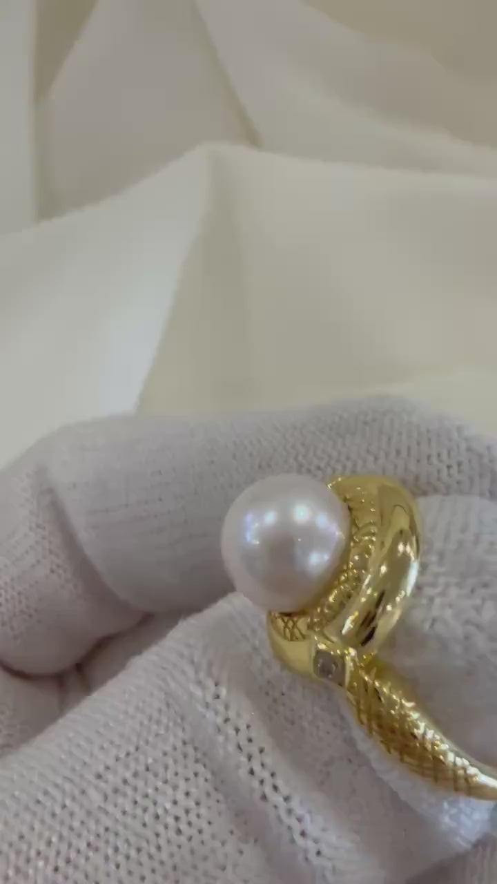 Akoya in Sale Elegent minimalist ivory Ocean pearl s925 silver adjustable ring daily ring office ring. Gift for her 18th birthday. 8.3mm.