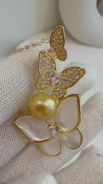 South Sea pure Golden Ocean Pearl Brooch Pendant 2in1: Extreme luster 9.5x10.5mm, cool butterfly brooch. s925 silver chain not included.