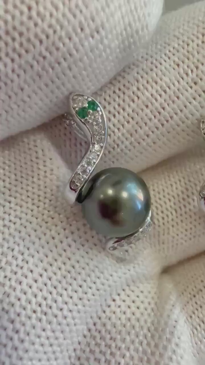 Whole set! Tahitian ocean pearls Pendant Earrings Set: Extreme luster mirrored effect, 8.3-9mm, S925 silver pendant necklace earrings set.