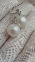 Elly’s Greatvalue! 11.2mm Edison Strong luster white Pearl dazzling butterfly S925 silver earrings hooks unique gift for her.