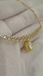 Insale South Sea pure clean ultra gold extremely strong luster Ocean Pearl silver chain Necklace set unique gift for her birthday 7.9x10.6mm