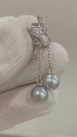 Elly’s Akoya Vintage Earrings no piercings Strong luster Ocean Silver blue Pearl dazzling S925 silver earrings wedding bridesmaid, 6.8mm