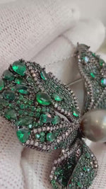 Tahitian Ocean Pearl Brooch Pendant 2in1: Strong Luster, 10mm, platinum pearl green hue, butterfly brooch,S925 silver chain not included.