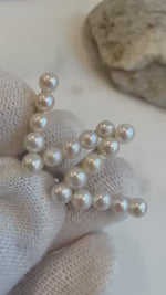 18pcs Strong luster freshwater white small Pearls danzling cool s925 silver V stylish earrings unique gift for her birthday. 3.9-4.2mm