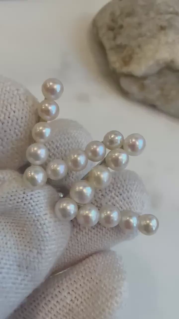 18pcs Strong luster freshwater white small Pearls danzling cool s925 silver V stylish earrings unique gift for her birthday. 3.9-4.2mm