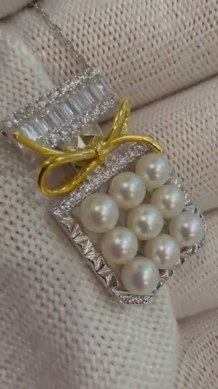 9pcs Akoya Affordable Stylish ivory Ocean Pearls silver perfume bottle pendant adjustable silver chain Necklace set unique gift for her.4.2+