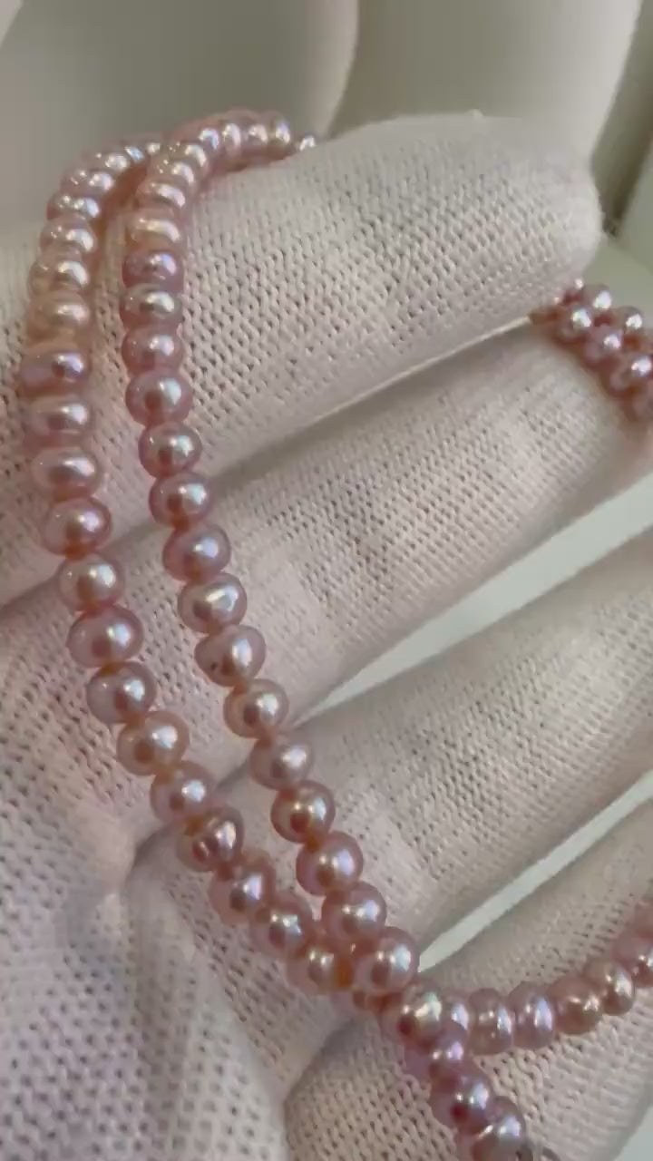 Elly’s Super Value! 3.7-4mm strong luster Freshwater rose lavender oval Pearls strand Necklace unique anniversary gift.