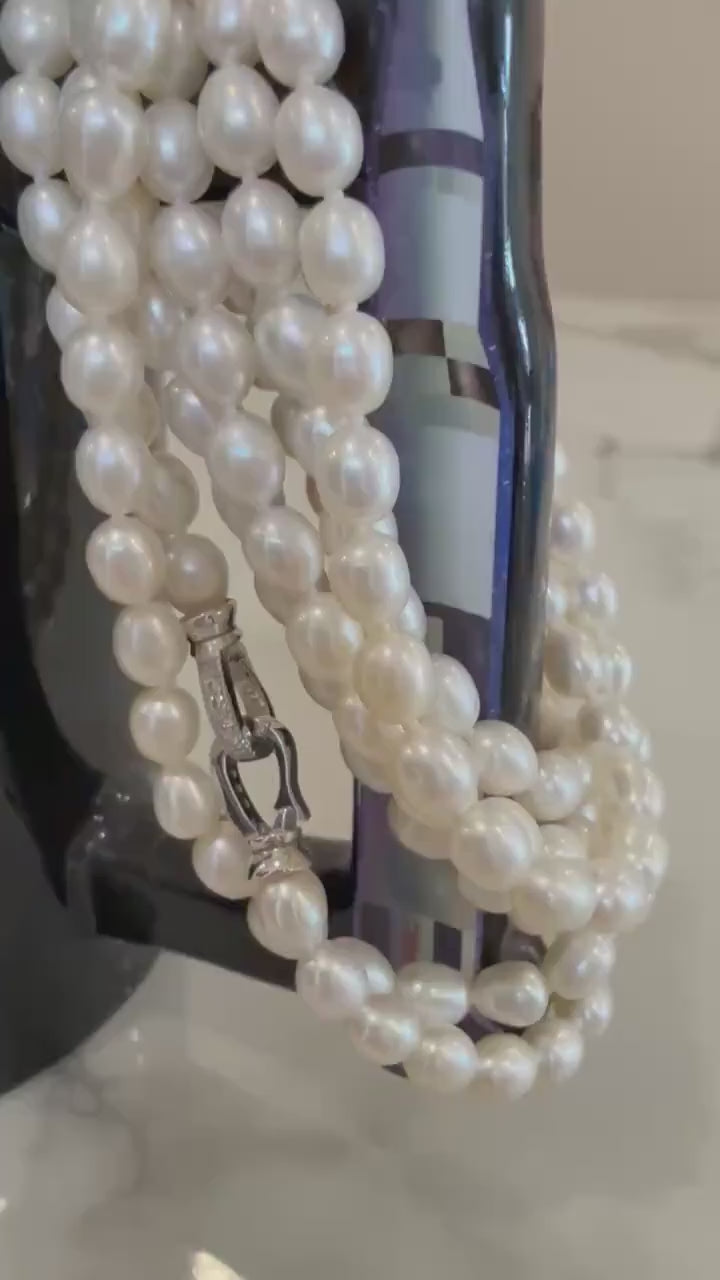 Elly’s 57.2inch 67pcs 5-6mm Strong luster white natural pearl long sweater necklace daily necklace unique gift for her. Pearl jewelry idea.