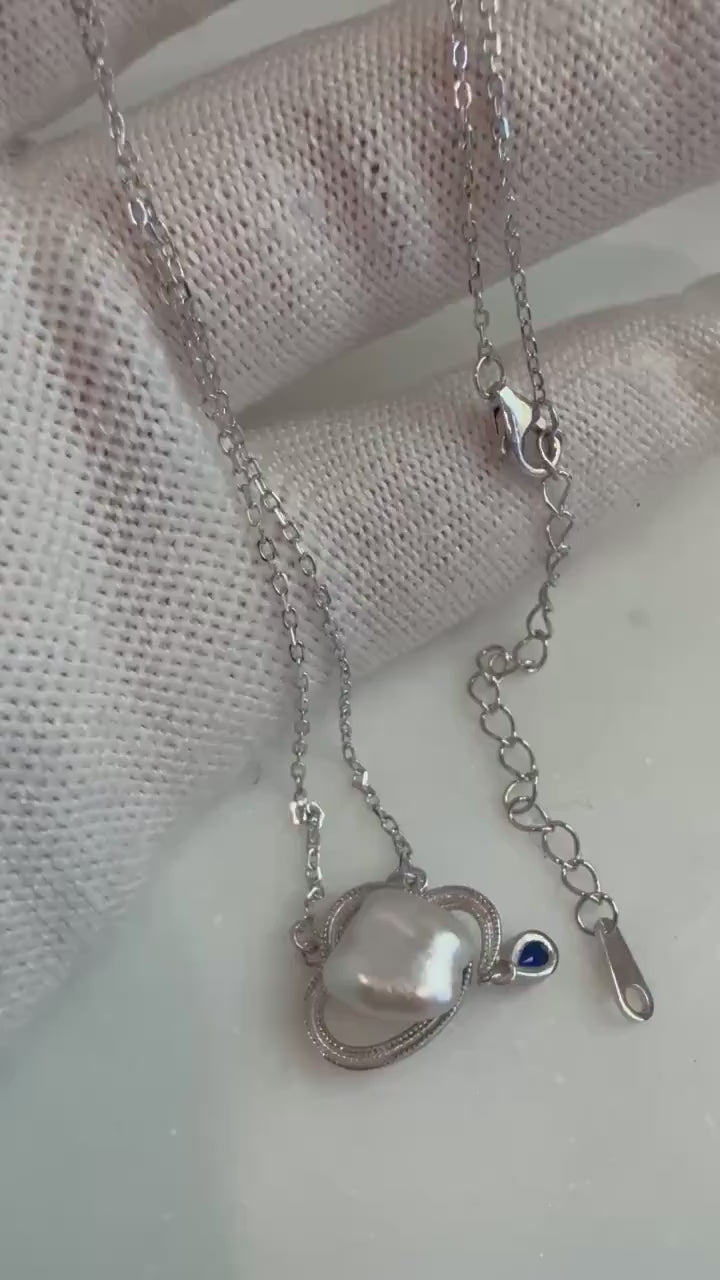 Affordable Strong luster Australian Ocean white keshi Pearl s925 silver cloud pendant chain Necklace set unique gift for Mom girls 8.2x8.4mm