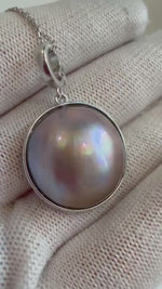 Elly’s 20.7mm Pink rose iridescent Ocean Round Mabe Pearl Pendant: Extreme luster, S925 Silver base pendant Necklace Set.