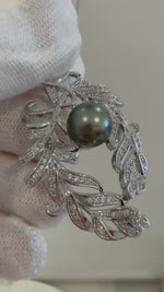 Elly’s Tahitian 10mm Stylish Elegent Genius green grey silver Pearl Brooch Unique Brooch Gift for friends mom teacher.