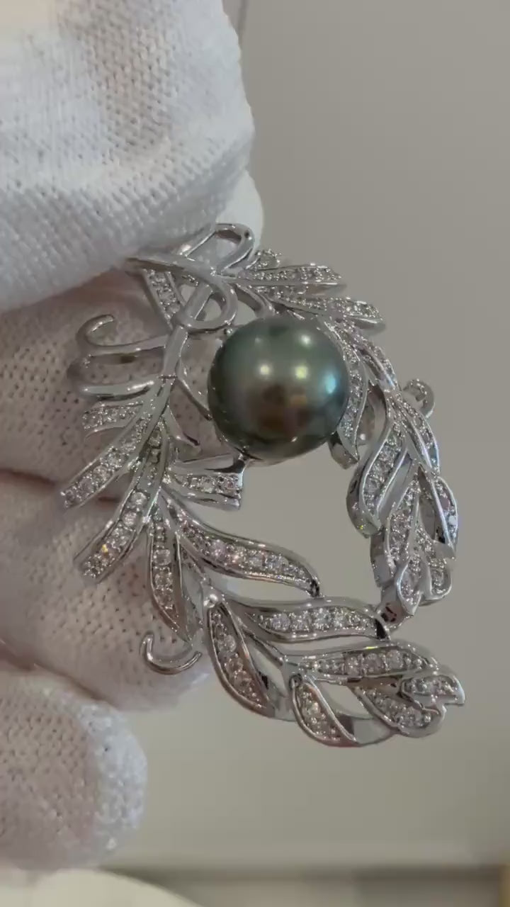 Elly’s Tahitian 10mm Stylish Elegent Genius green grey silver Pearl Brooch Unique Brooch Gift for friends mom teacher.