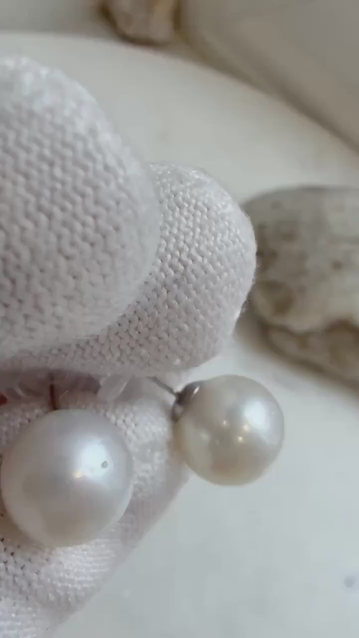 Elly’s 11mm Australian ocean White Pearls Earrings Studs: Strong luster, S925 silver minimalist earrings studs.