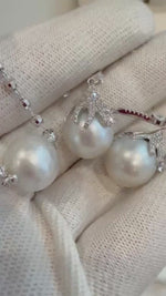 Whole Set! 11.9 12.8mm Insale Strong luster Australian Ocean off white silver Pearls s925 silver braclet, earrings set birthday gift for her