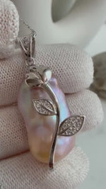 Elly’s Insale Strong luster metallic rose lavender iridescent baroque Pearl s925 silver floral pendant necklace set gift for girls 13.4x29mm