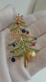 Elly’s South Sea deep Gold Pearl Christmas Tree Brooch Pendant 2in1: 9.8x10.2mm, 3.3x6.2cm, s925 silver chain for seperate purchase.