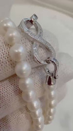 Elly’s 5.8-6.1mm Insale extremely strong luster Freshwater White round Pearl strand Necklace unique anniversary gift. 17.6” knotted