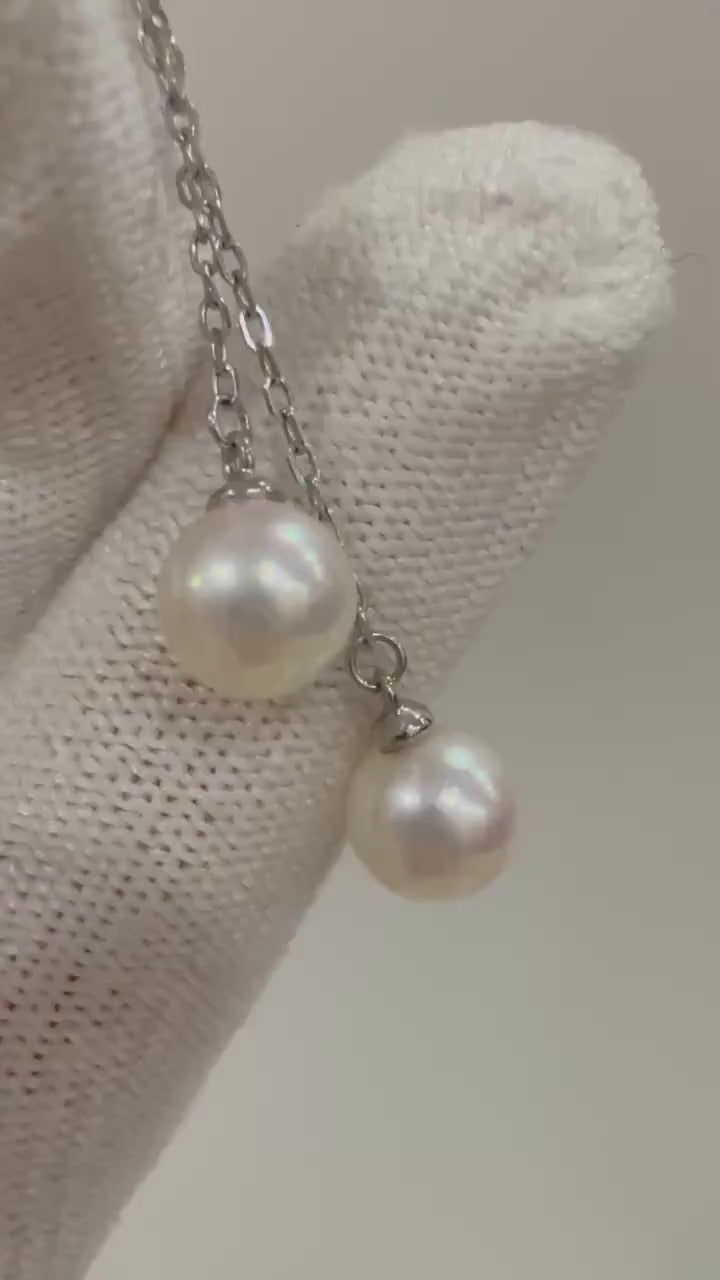 Elly’s Akoya Exceptional Elegant strong luster off White Pearl vintage earrings Chandeliers no piercings gift for her birthday. 7mm