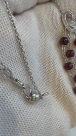 Elly’s Genius Gemstone Garnet Tassels pendant, 1.2x5.5cm, 17.9”, S925 silver pendant necklace set, with extra magnetic clips.