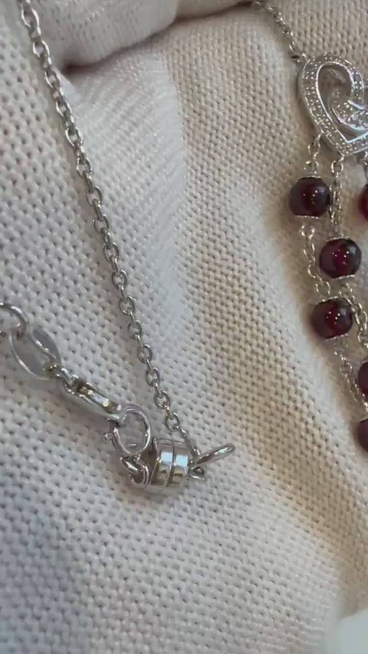 Elly’s Genius Gemstone Garnet Tassels pendant, 1.2x5.5cm, 17.9”, S925 silver pendant necklace set, with extra magnetic clips.