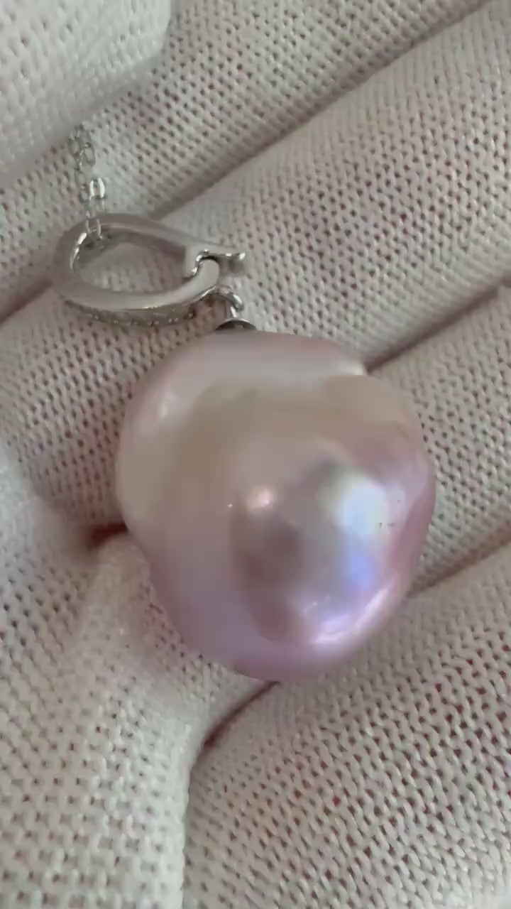Elly’s Insale Strong luster ivory rose iridescent baroque Pearl s925 silver minimalist pendant necklace set gift for girls 18.5x22.1mm