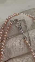 Elly’s Rare 2.5-3mm strong Luster Freshwater peach rose lavender round small Pearls strand Necklace unique anniversary gift.