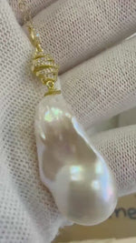 14.4x31mm Insale extremely strong luster white iridescent smooth Baroque Pearl s925 silver pendant silver chain Necklace gift for her.