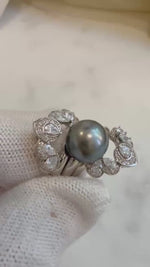 Elly’s 3rings set. Tahitian Ocean round  natural Green with brown hue Pearl s925 silver adjustable cool daily office ring. 9.2mm