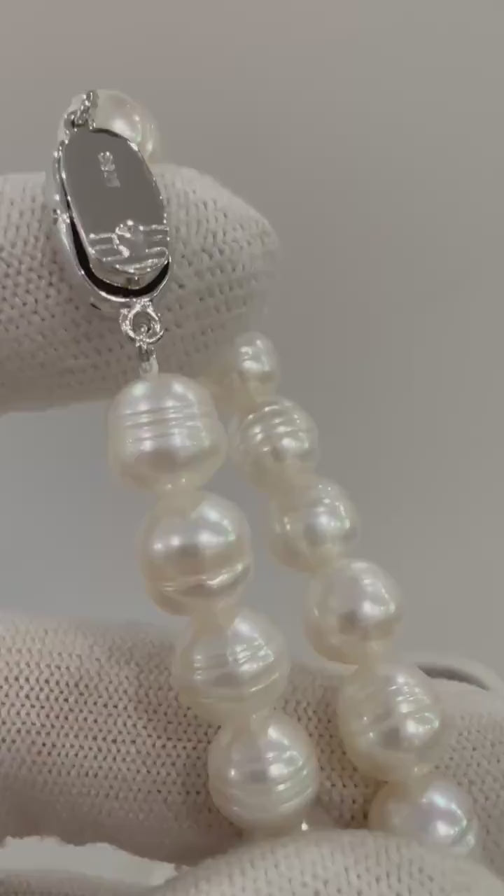 Elly’s 8-8.4mm strong luster Freshwater off white round circle Pearl strand Necklace unique anniversary gift.