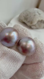 Elly’s Insale 12.9mm strong luster mauve iridescent round ocean Mabe earrings S925 silver minimalist earrings. Gift for her anniversary.
