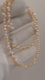 Elly’s Unique Natural Keshi Petal Floral Champagne gold Pearl necklace choker Perfect unique gift for wife daughter teacher.4-5mm.