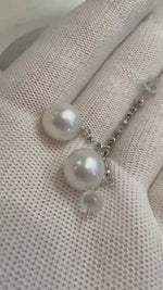 Elly’s Australian Ocean White Pearls Earrings Chandeliers: Extreme luster mirrored effect, 10mm, 5.8cm high, S925 silver earrings.
