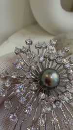 Tahitian Ocean Pearl Brooch Pendant 2in1: Extreme luster, 9mm peacock green pearl, Fireworks Copper Brooch Pendant with s925 silver chain.