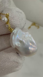 Elly’s DDP Strong luster Elegant white iridescent Baroque Pearl silver chain Necklace set. 15.7x22.6mm