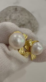 Not for seperate purchase.10.4mm Exceptional Elegant strong luster Freshwater White Mabe Pearl vintage butterfly bow earrings for her birthd