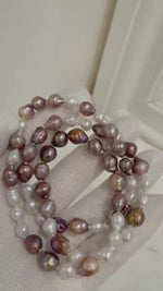 Elly’s Metallic rainbow white iridescent Pearls Necklace Strand: 5-8.5mm, 21.5”, S925 silver necklace.